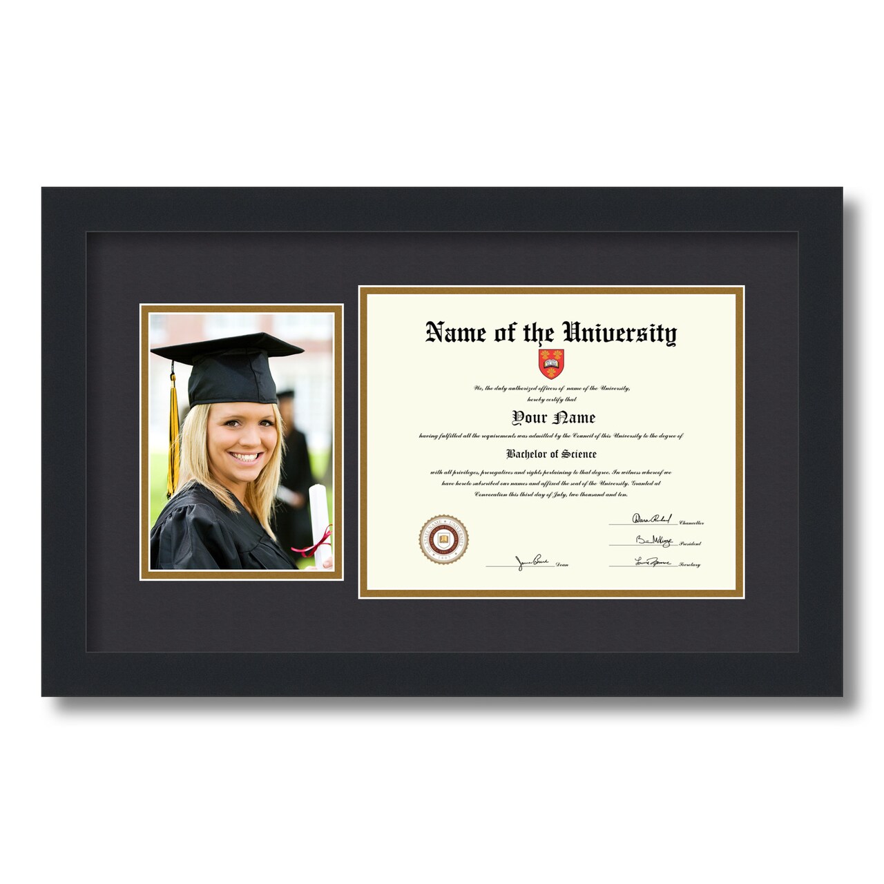 ArtToFrames 8x10 inch Diploma Frame with 6" x 8" Inch Image Opening - Framed with Black and Gold Mats, Comes with Regular Acrylic and Sawtooth Hanger for Wall Hanging (DT-8x10)